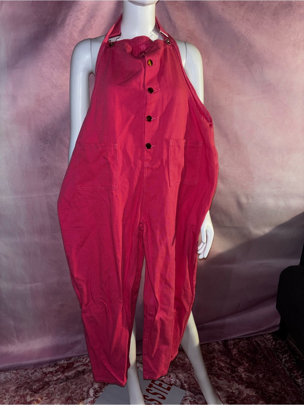 SHEIN Pink Halter Button Jumpsuit